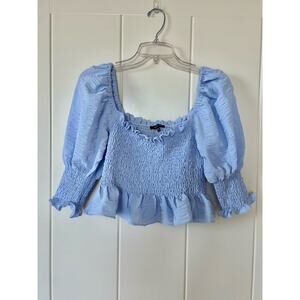 En Saison Periwinkle Blue Smocked Crop Top Size XS